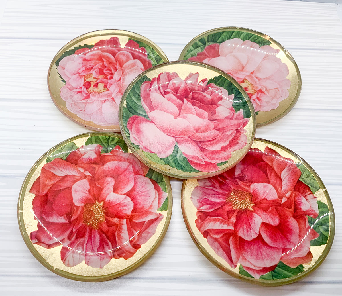 Rose Marie Trinket Tray featuring vintage rose design and gold leaf finish, perfect for home decor.