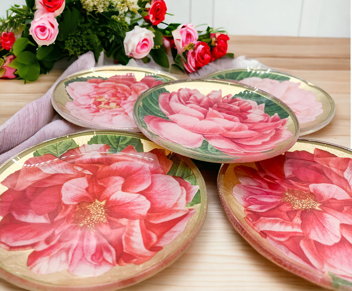 Rose Marie Trinket Tray featuring vintage rose design and gold leaf finish, perfect for home decor.