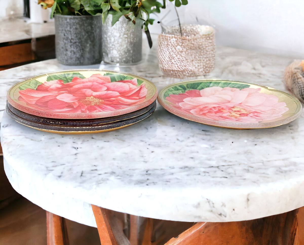 Rose Marie Trinket Tray featuring vintage rose design and gold leaf finish, perfect for home decor.