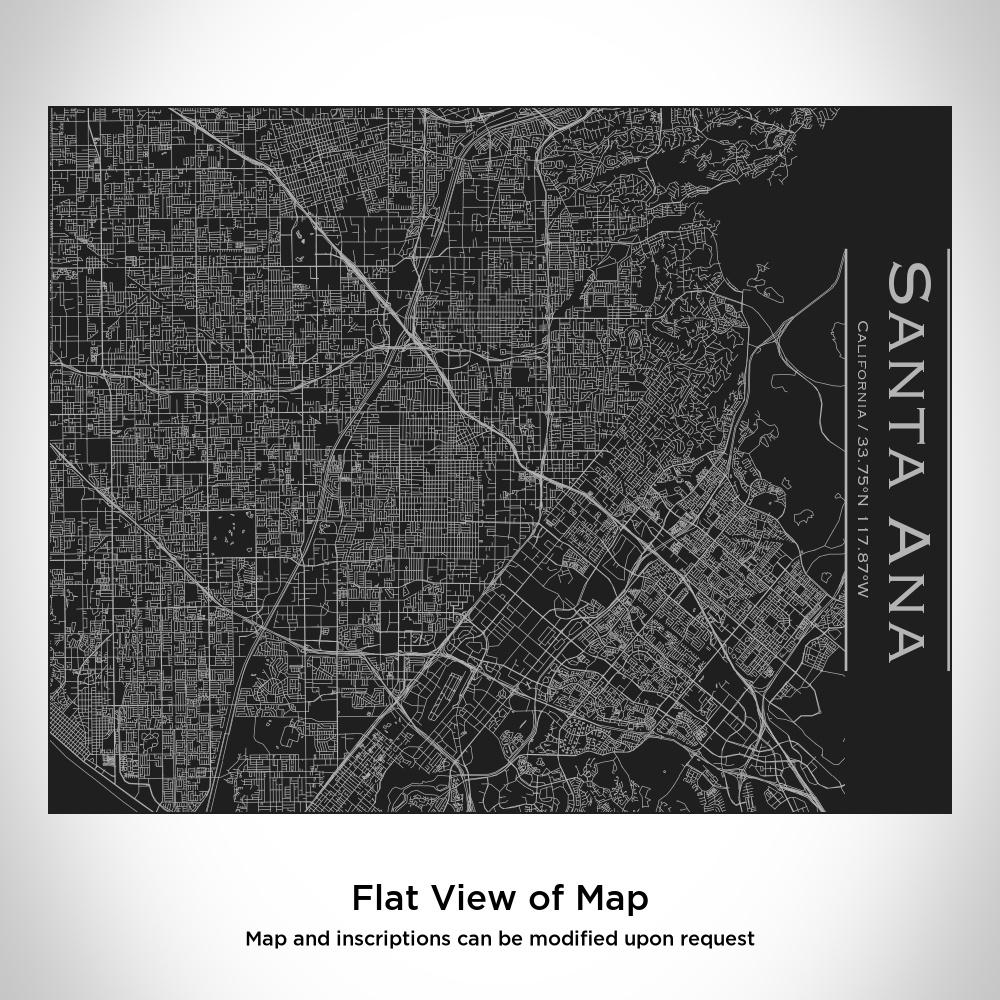 Santa Ana Map Bottle in Matte Black with Bamboo Top, showcasing custom engraving of Santa Ana, California.