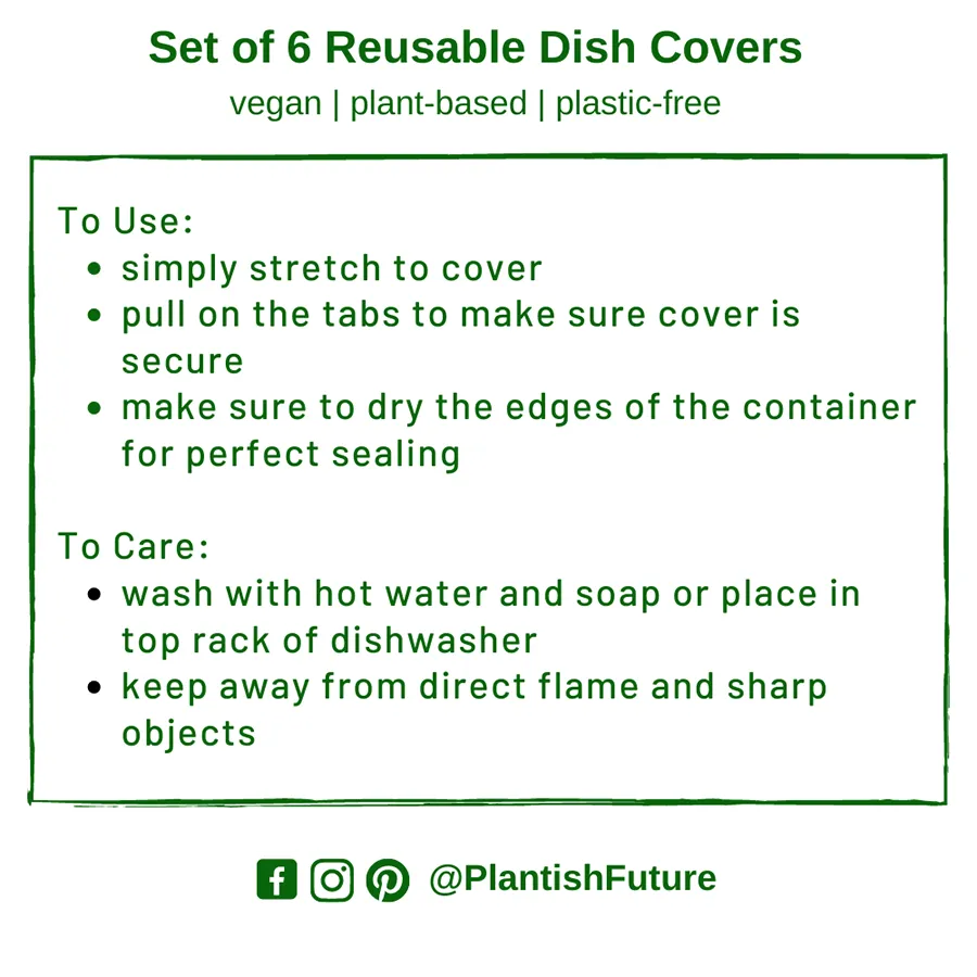 Set of 6 reusable silicone dish covers in various sizes, designed for eco-friendly food storage.