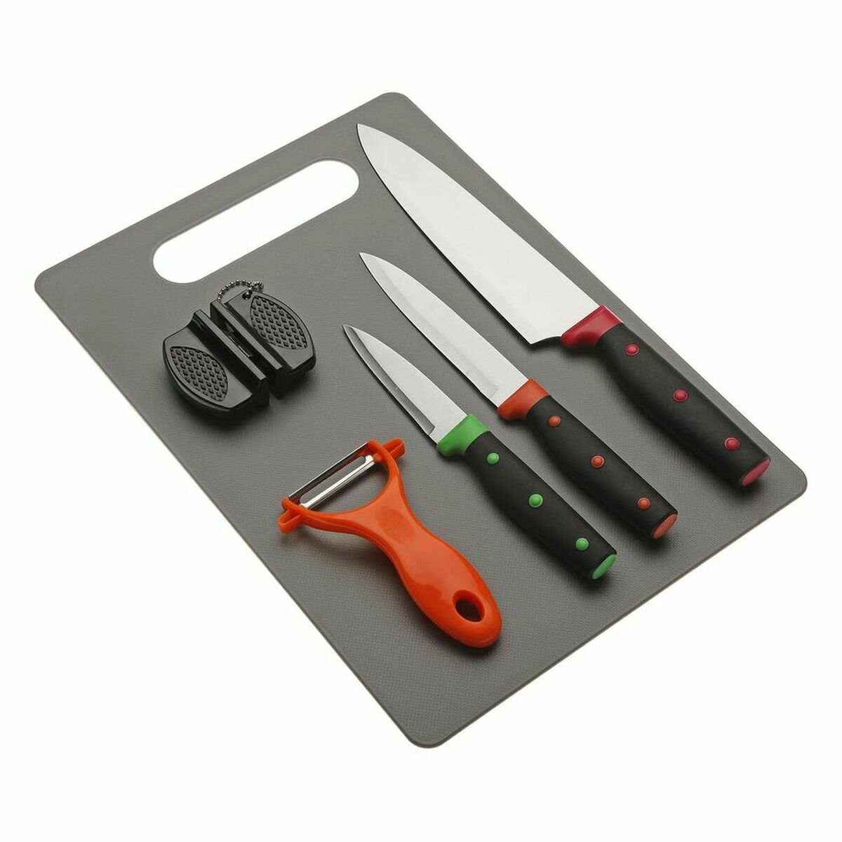 Knife set and peeler on board