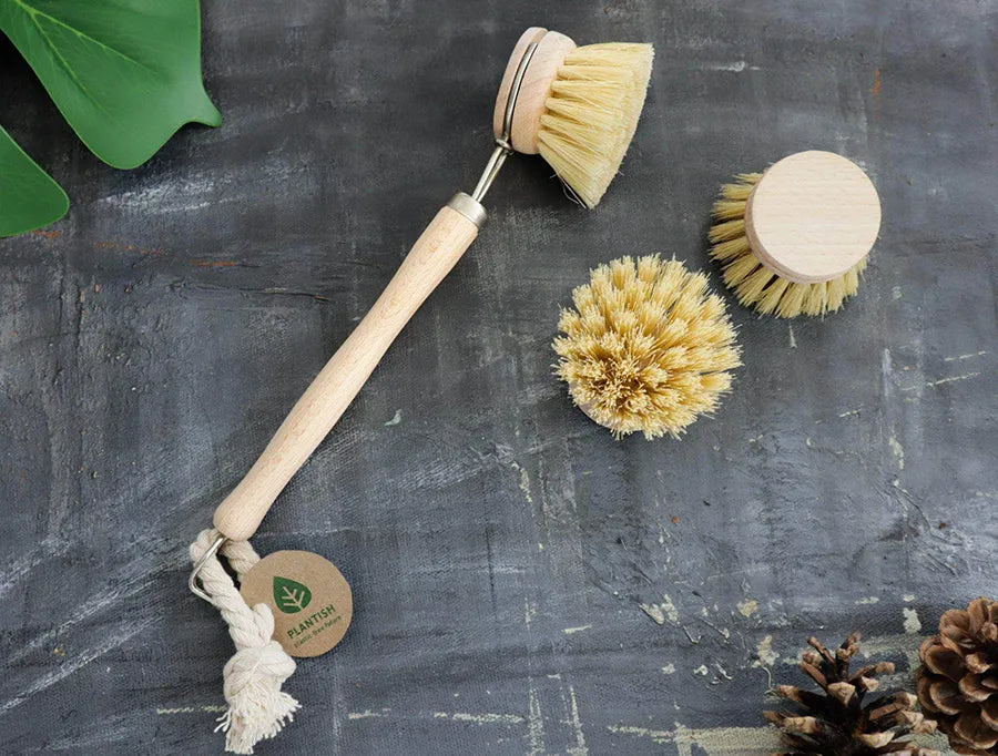 Sisal Dish Brush Refill showcasing natural sisal fibers and ergonomic design for effective cleaning.