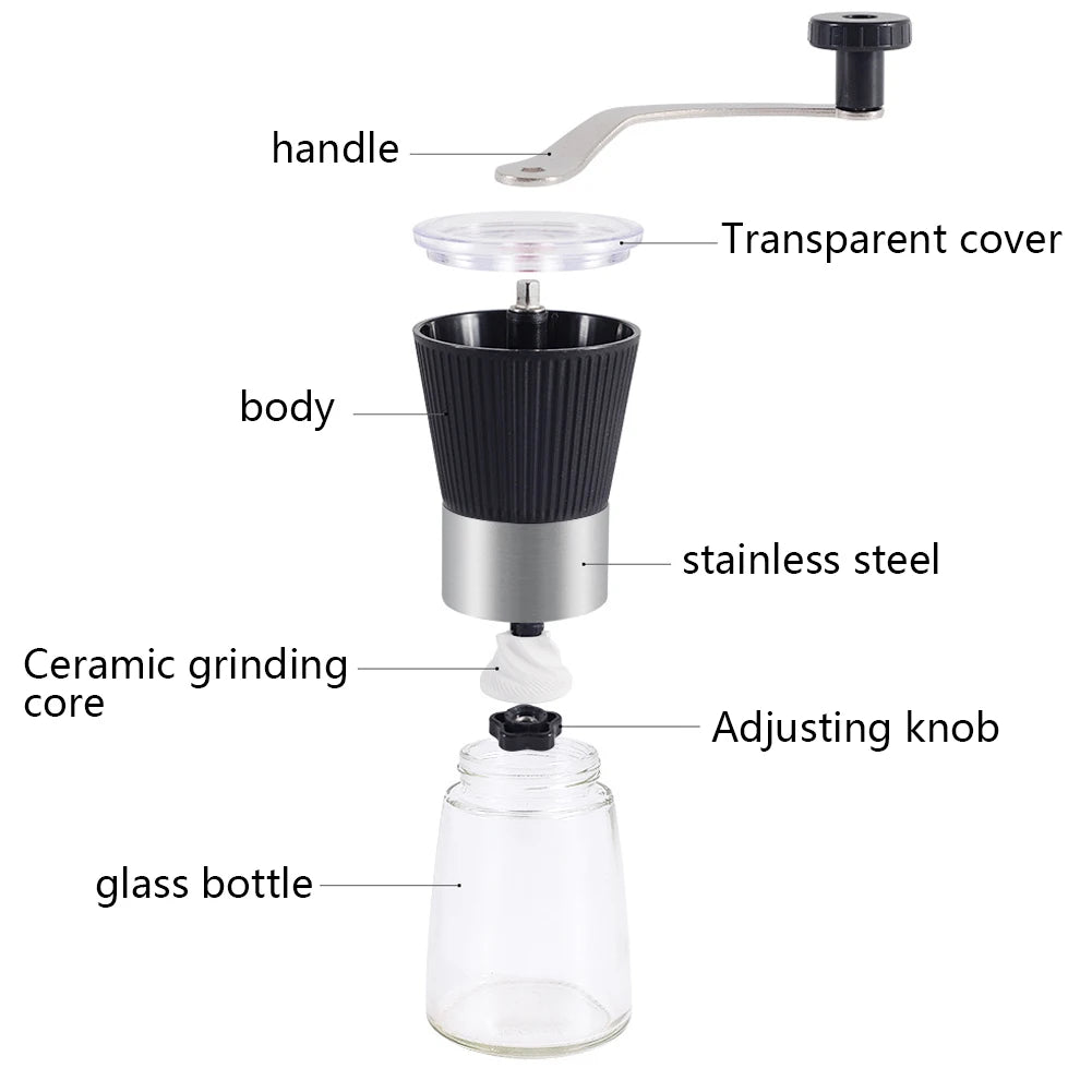 Small Coffee Powder Grinder with adjustable settings and ergonomic handle, made of durable stainless steel.