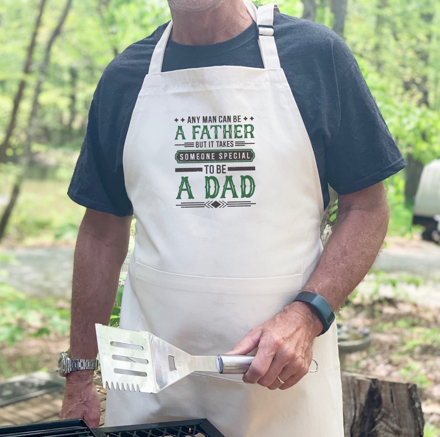 Someone Special Dad Men's Apron featuring a simple elegant design, made from durable cotton canvas with adjustable neck and natural twill ties.