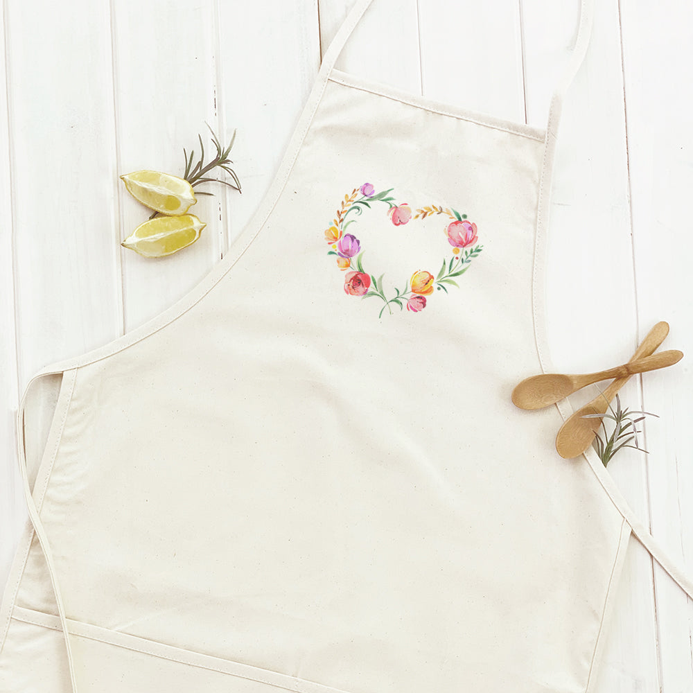 Spring Heart Wreath Women's Apron featuring elegant design and practical divided pocket.