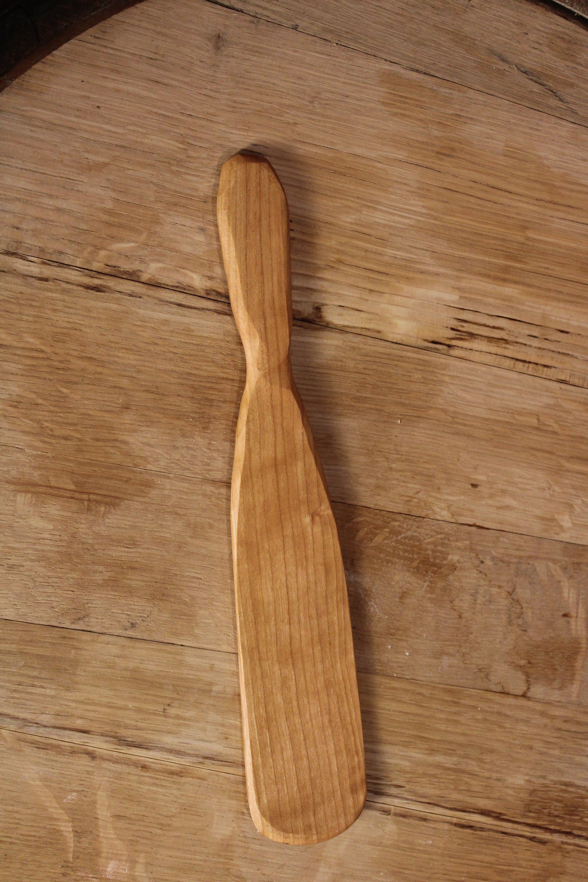 Spurtle Two Piece Set made of cherry hardwood, featuring a flat spurtle for flipping and a curved spurtle for stirring.