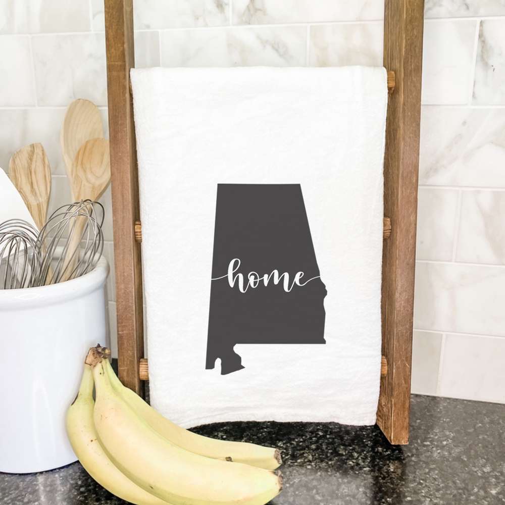 A vibrant cotton tea towel featuring state-themed designs, perfect for kitchen use.