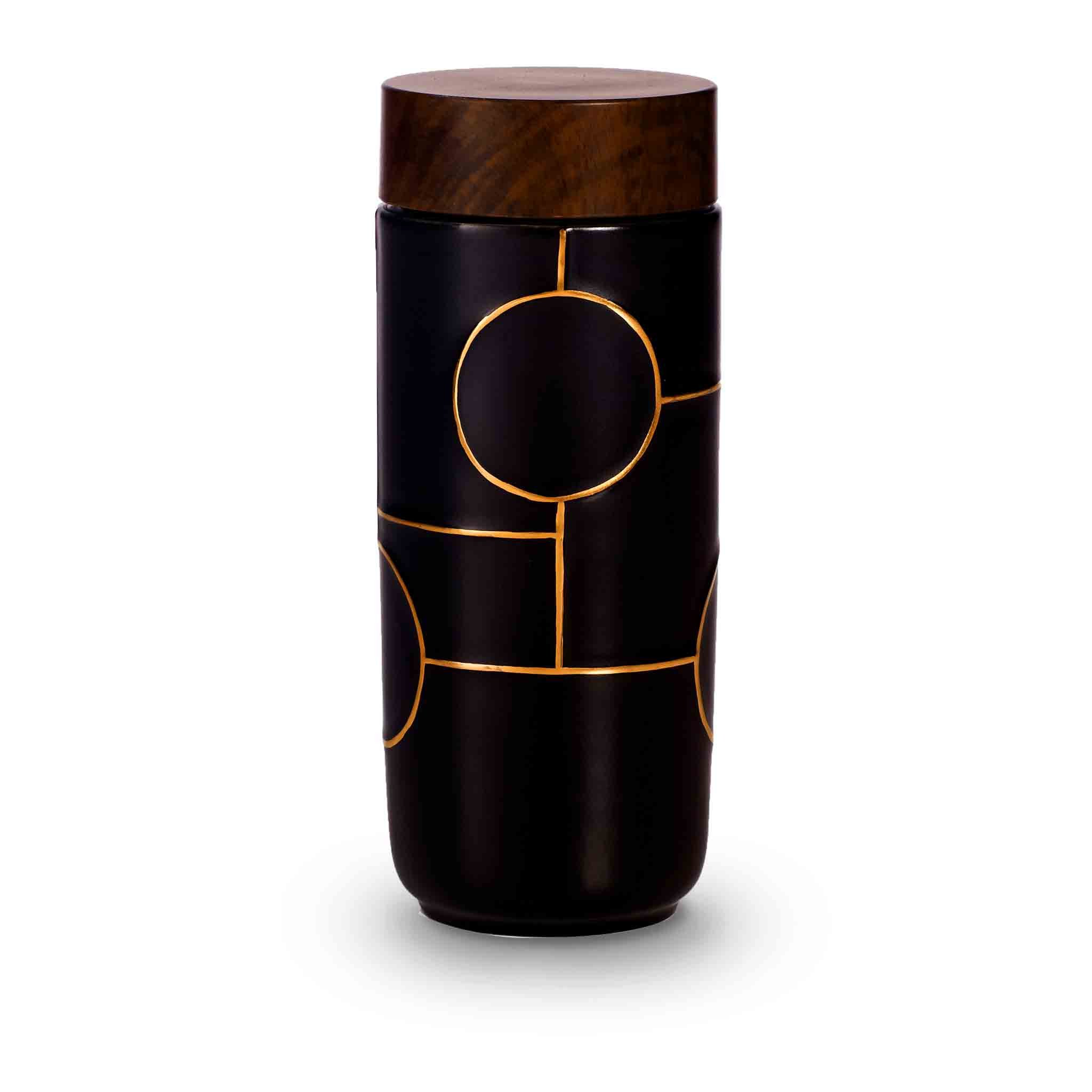 The Dream Tumbler featuring a stylish ceramic design with tourmaline lining, showcasing its elegant walnut wood effect lid.