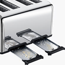 Geek Chef Stainless Steel Extra-Wide Slot Toaster with four slots and dual control panels, ideal for bagels and thick bread.