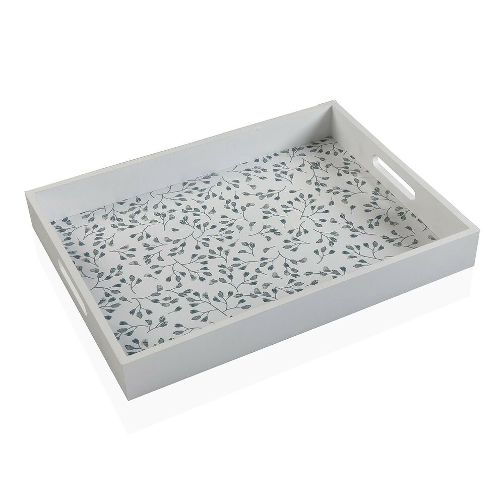 White rectangular tray with floral pattern