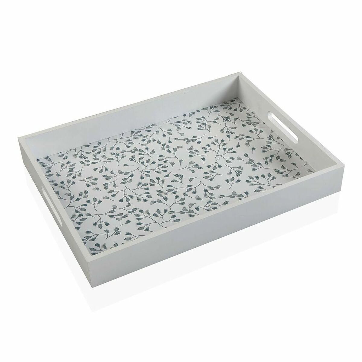 White serving tray with floral pattern.