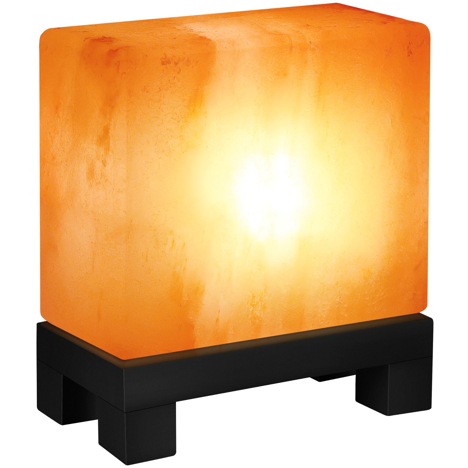 UMAID Authentic Natural Himalayan Salt Lamp, hand-carved with a stylish wood base, emitting a warm glow.