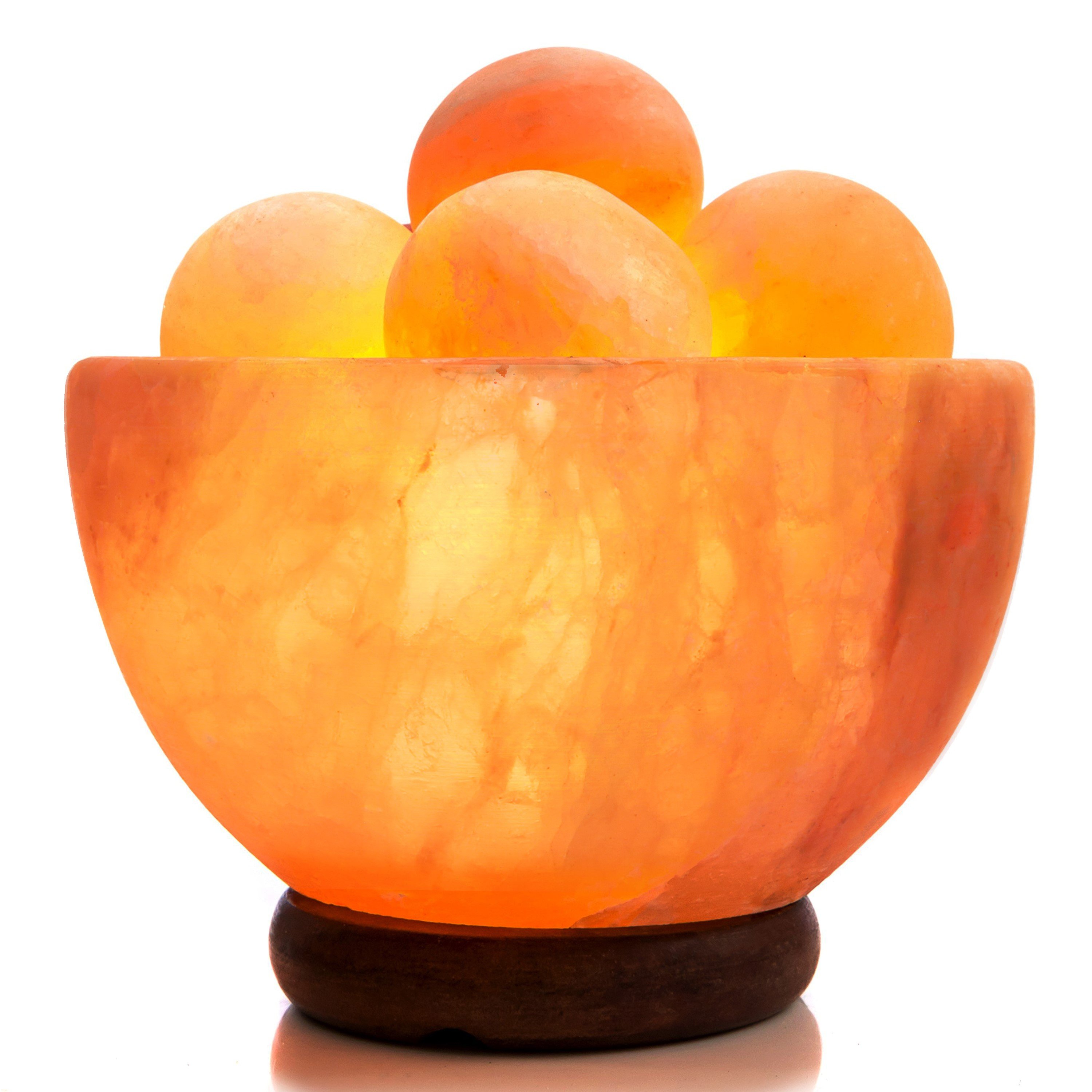 UMAID Natural Himalayan Rock Sea Salt Lamp Bowl with 6 heated massage balls, showcasing a warm amber glow and handcrafted design.