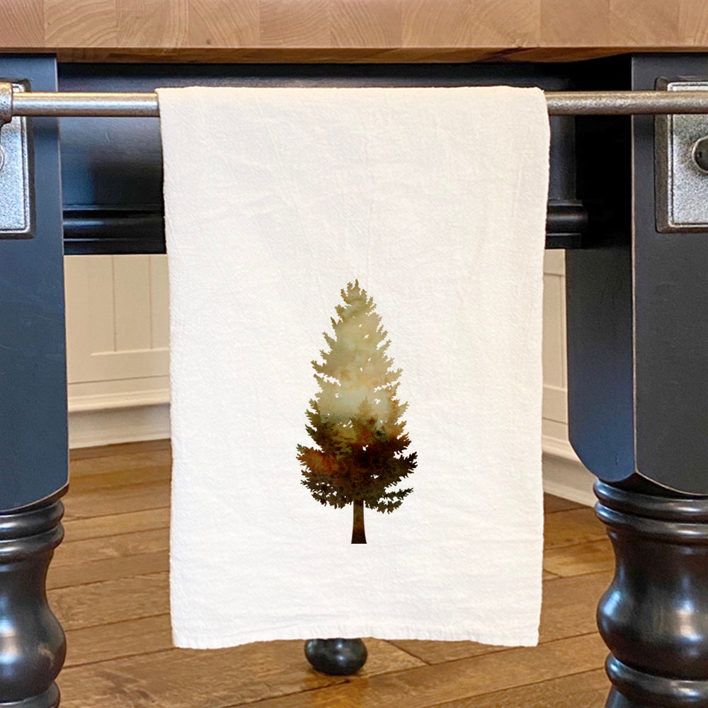 A vibrant Watercolor Tree Cotton Tea Towel featuring a beautiful tree design, made from 100% absorbent cotton, perfect for kitchen use.