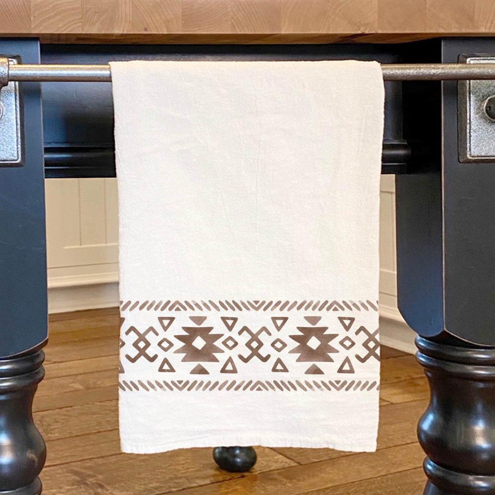 Western Pattern Cotton Tea Towel featuring vibrant colors and hemmed edges, perfect for kitchen use.