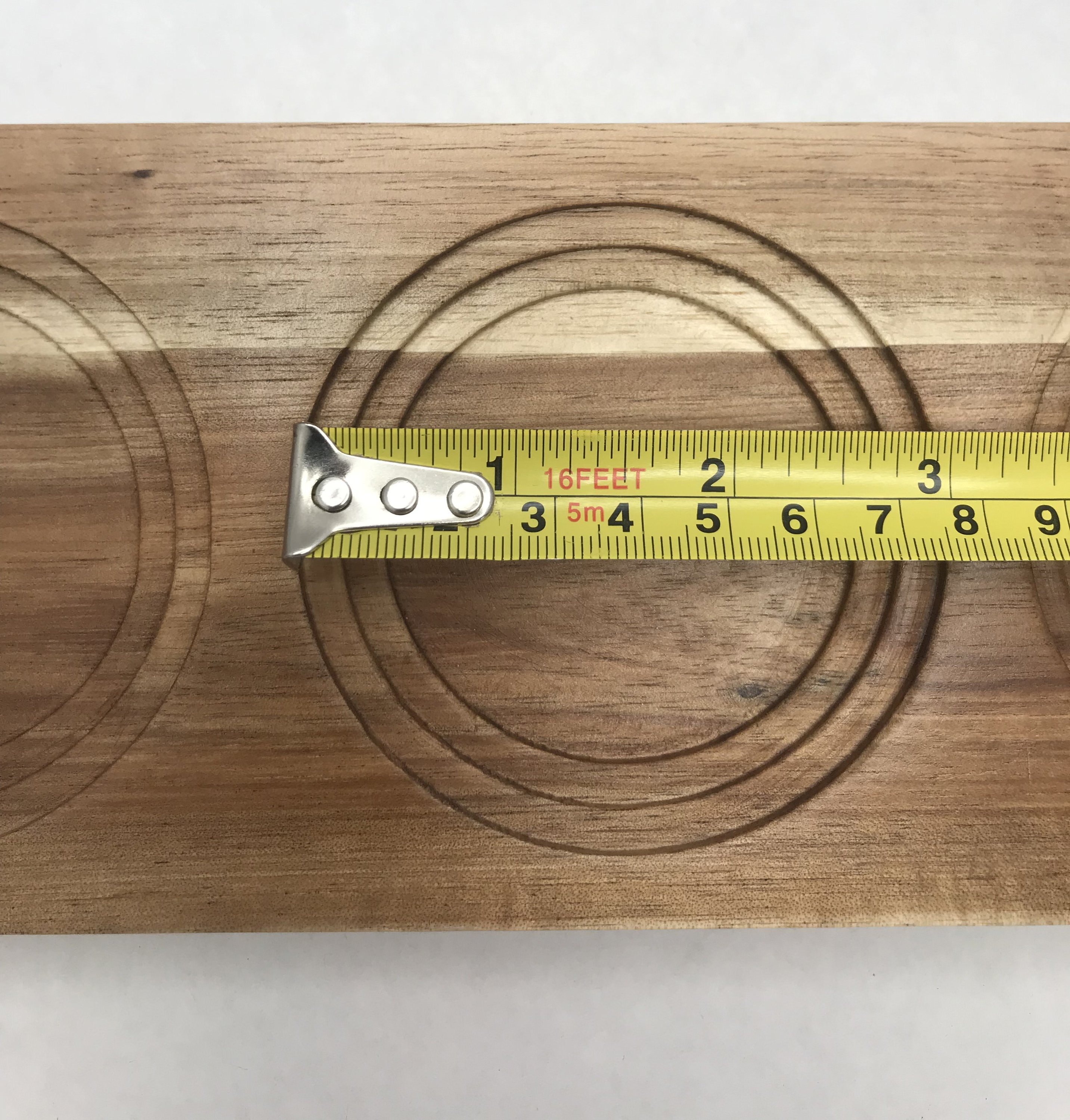 Zavis Green Acacia Wood 3 Hole Double Sided Flight Board showcasing round and square cut-outs for drinks.