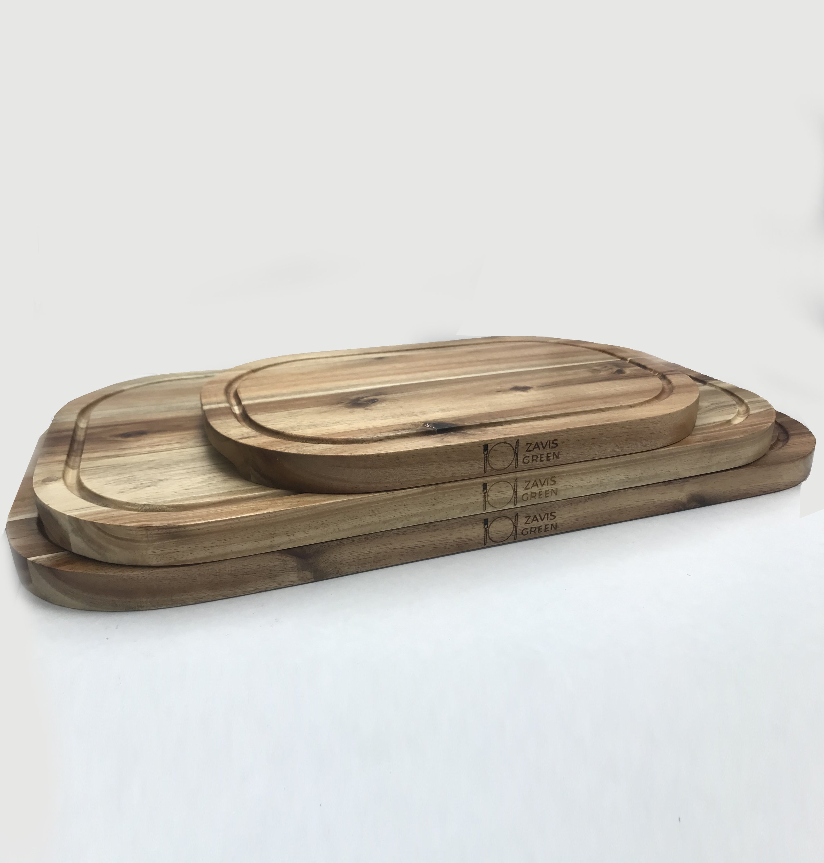 Zavis Green Acacia Wood Serving Rounded Cutting Board showcasing its elegant design and natural wood finish.