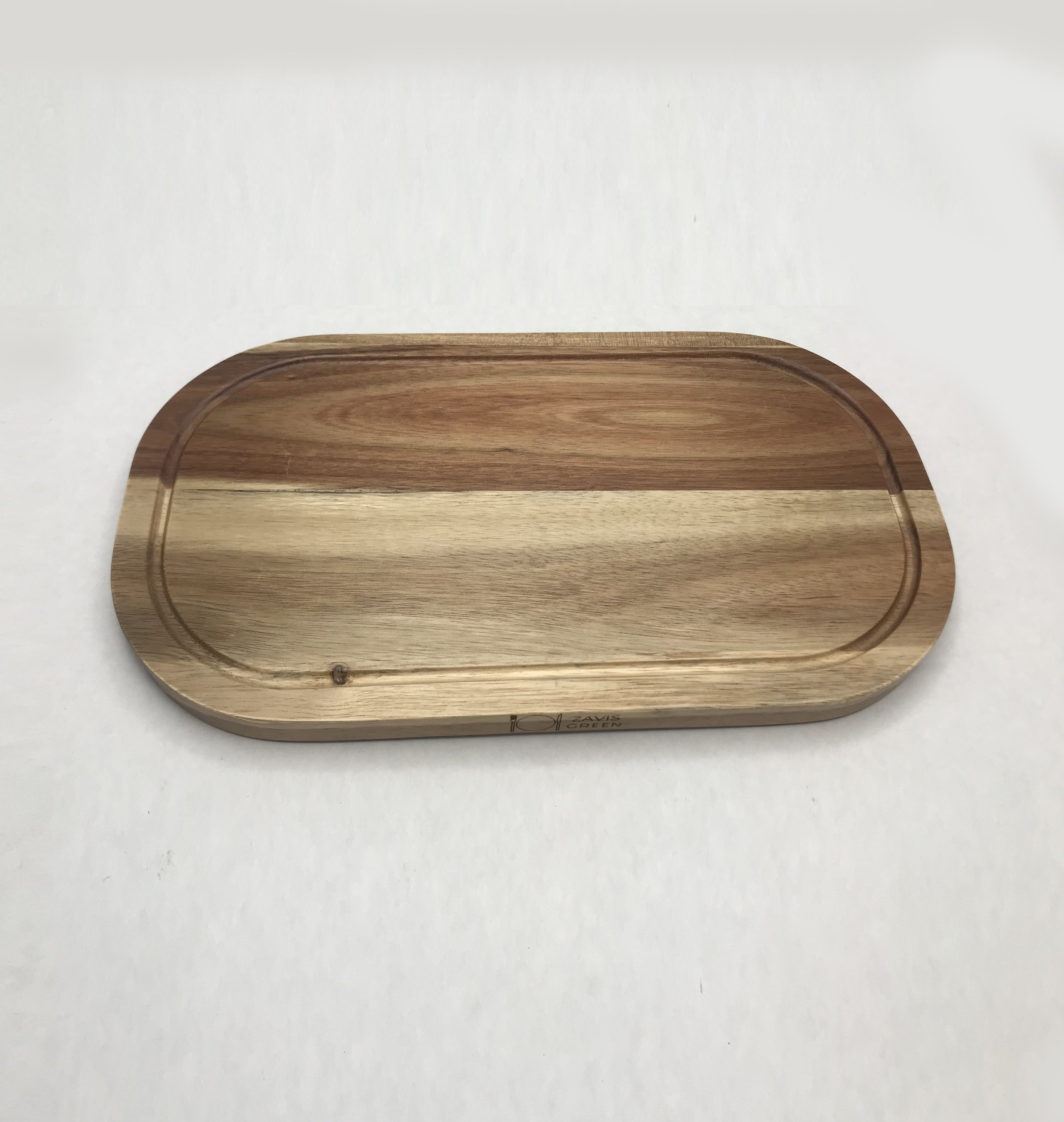 Zavis Green Acacia Wood Serving Rounded Cutting Board showcasing its elegant design and natural wood finish.