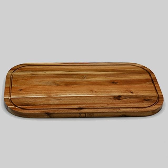 Zavis Green Acacia Wood Serving Rounded Cutting Board showcasing its rich wood grain and rounded edges, ideal for cutting and serving.