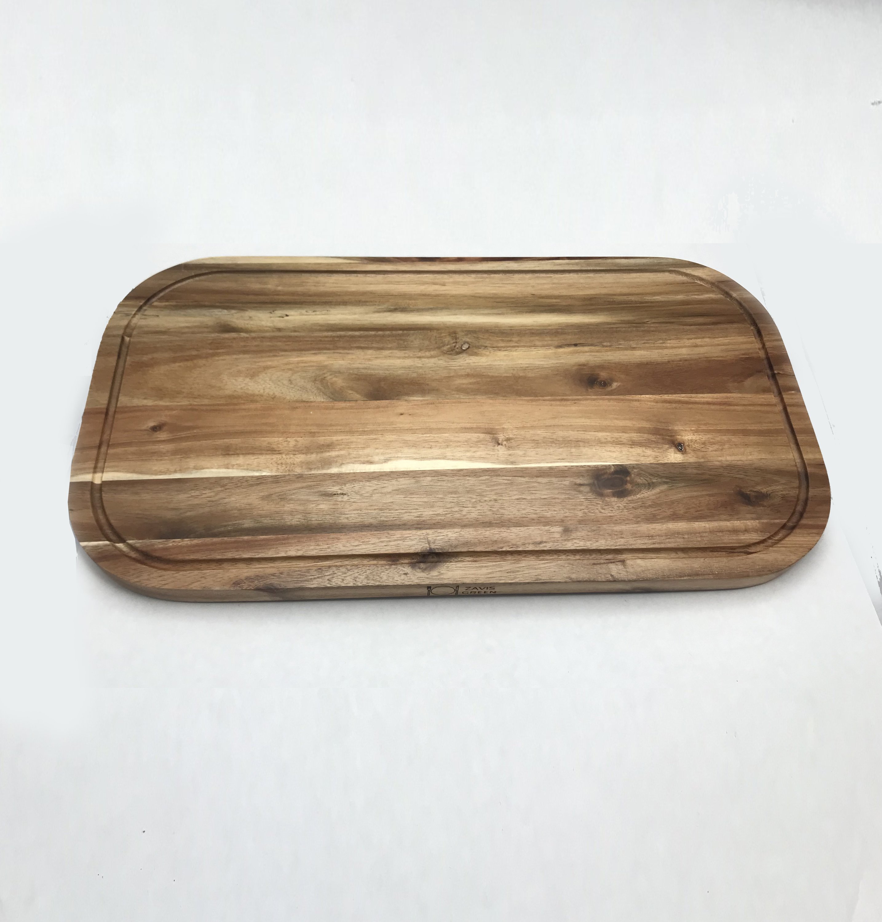 Zavis Green Acacia Wood Serving Rounded Cutting Board showcasing its rich wood grain and rounded edges, ideal for cutting and serving.