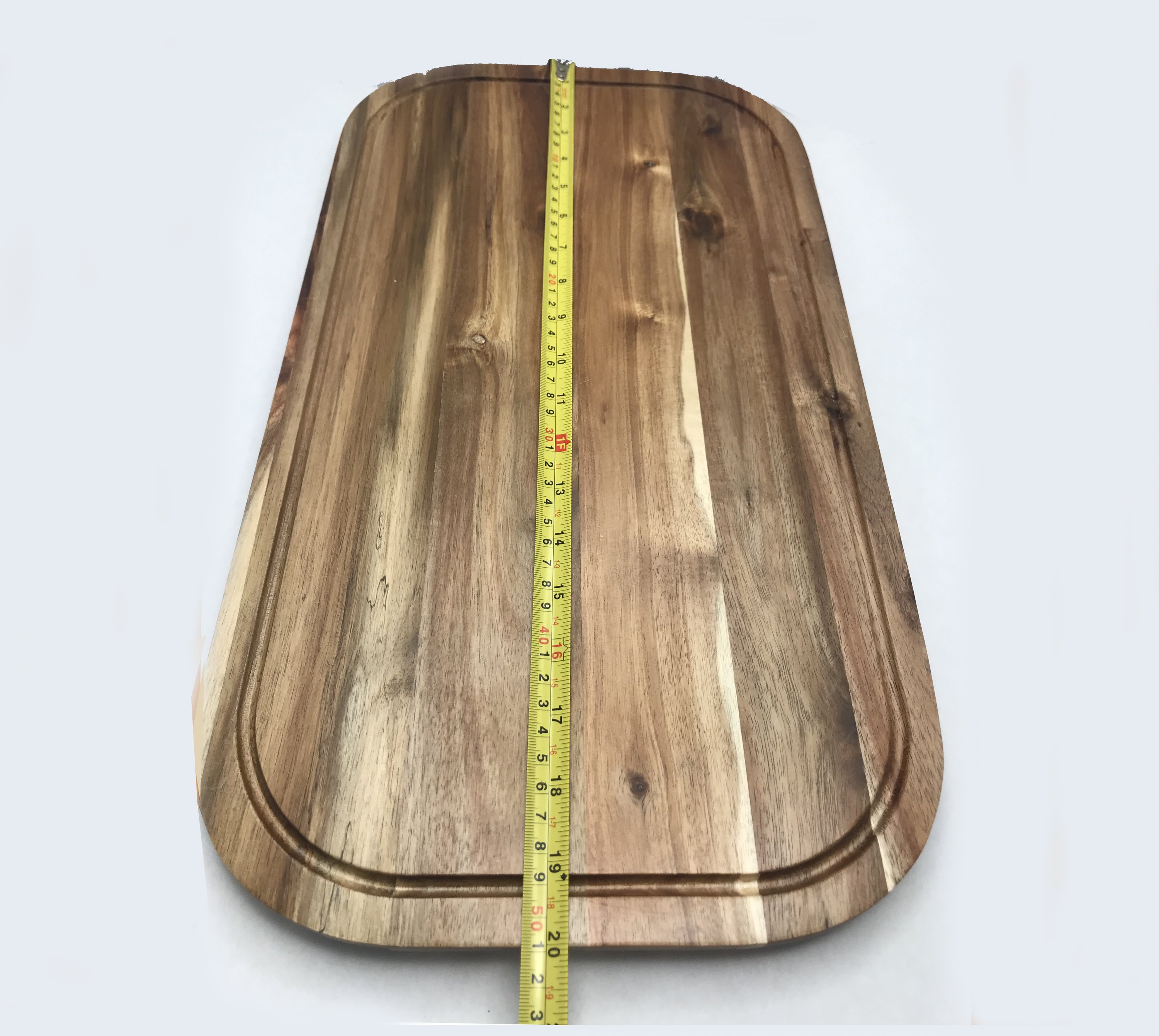 Zavis Green Acacia Wood Serving Rounded Cutting Board showcasing its rich wood grain and rounded edges, ideal for cutting and serving.