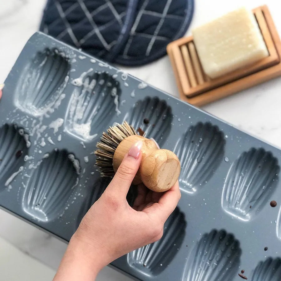 Zero Waste Dish Soap Set featuring bamboo handle brushes and a soap dish, promoting eco-friendly dishwashing.