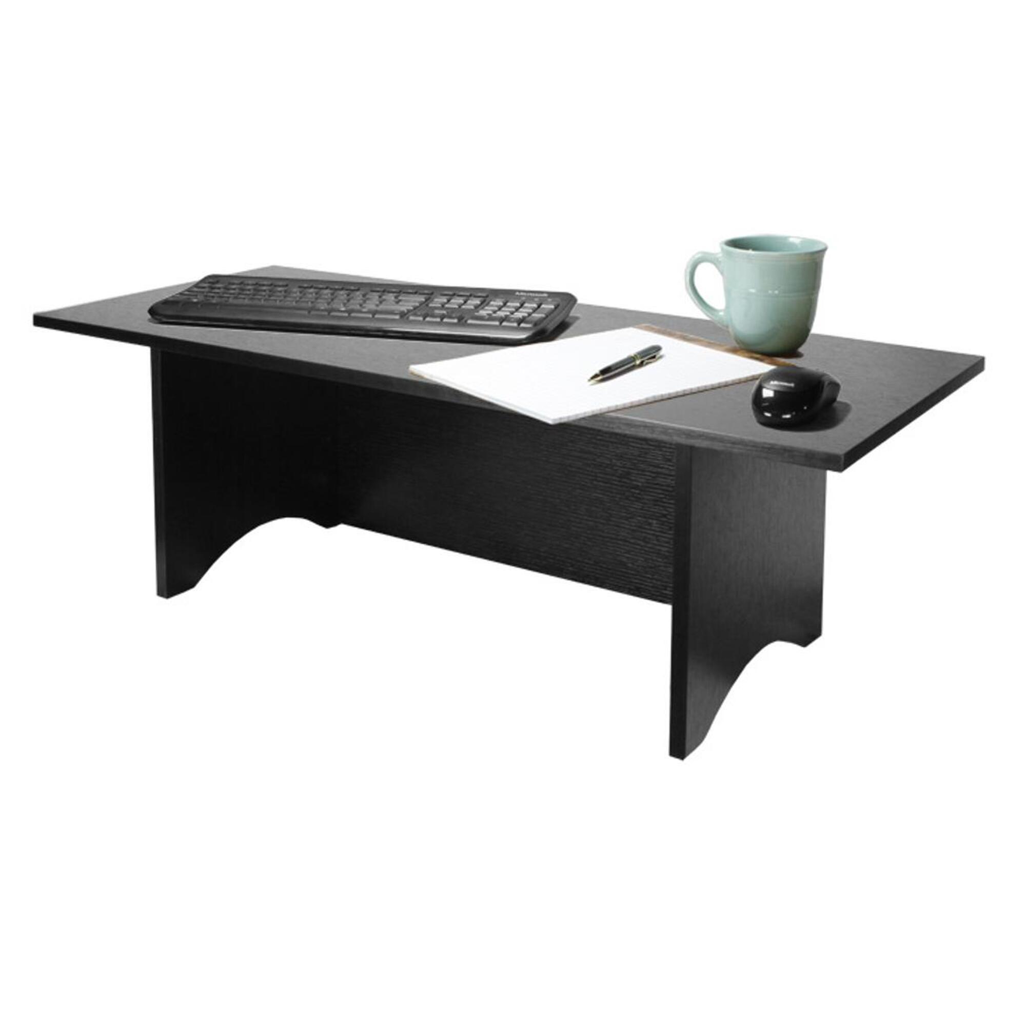 12-inch Miracle Desk Portable Black, a lightweight standing desk with a wood-grained black finish, designed to enhance workspace ergonomics.