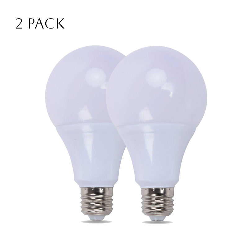 A pack of five 12W A60 E27 LED light bulbs with a cool white glow, showcasing their modern design and standard base.