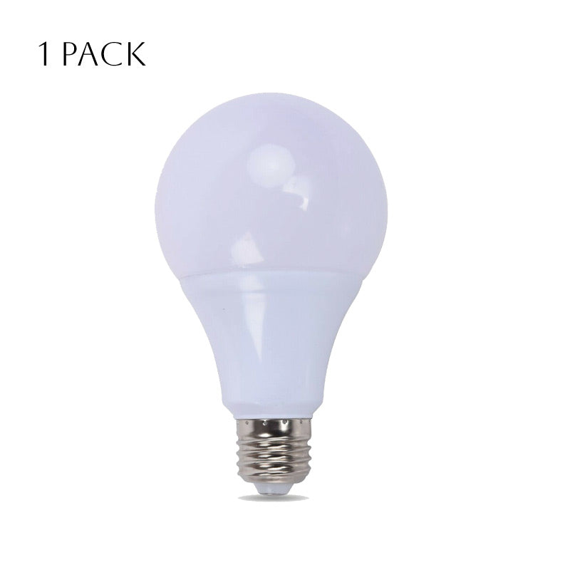 A pack of five 12W A60 E27 LED light bulbs with a cool white glow, showcasing their modern design and standard base.