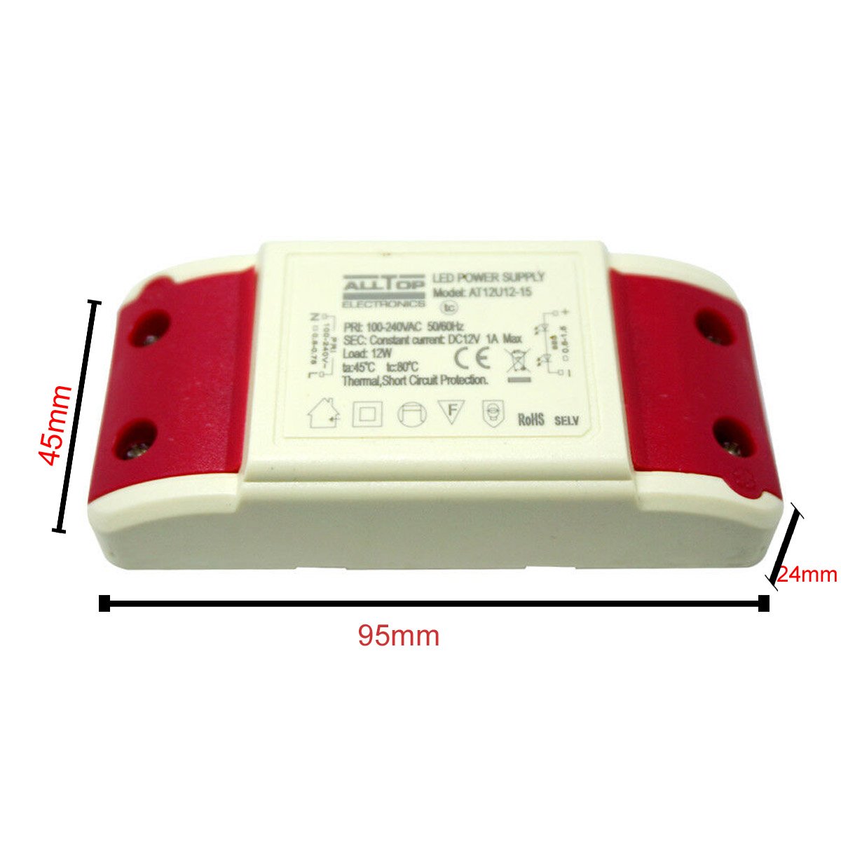 12W DC12V LED driver transformer with polycarbonate casing, suitable for MR16, MR11, and G4 LED lights.