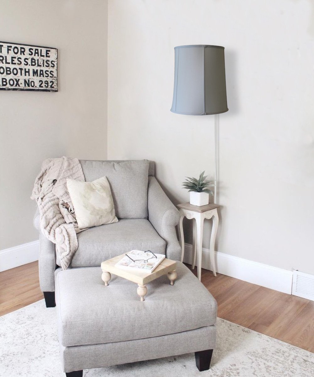 14-inch Floating Shade Plug-In Wall Light in Eggshell, showcasing a minimalist design with a floating lampshade effect.