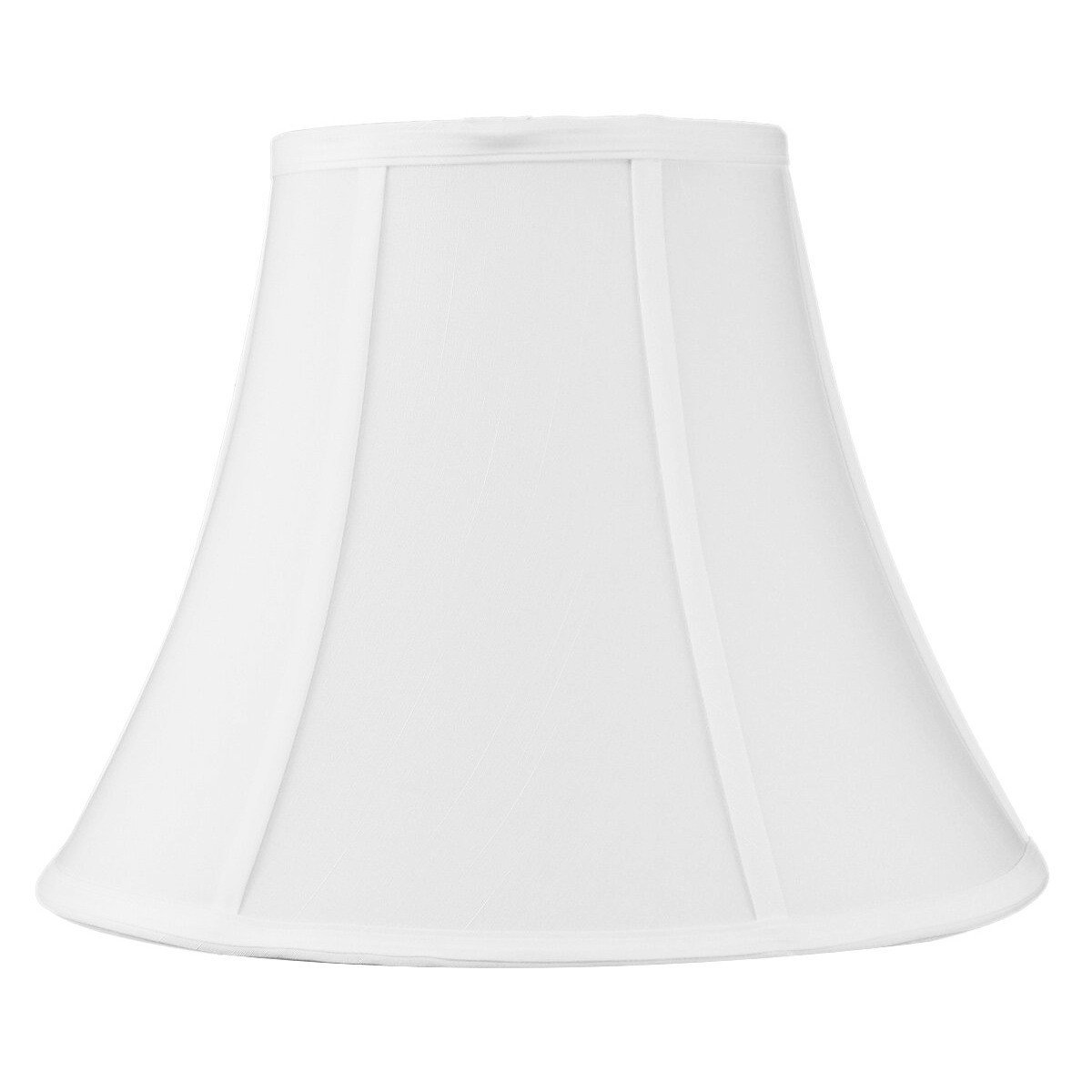 14-inch wide by 11-inch high white bell lampshade made from premium shantung fabric, featuring a polished brass spider drop and heavy-duty frame.