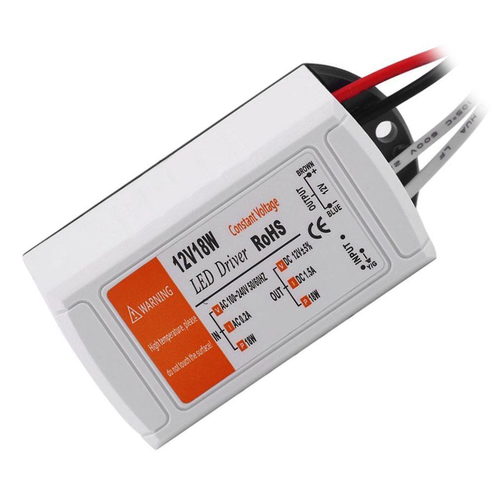 Compact 1.5A 18W LED driver transformer for AC to DC power supply, suitable for low voltage LED bulbs and strip lights.