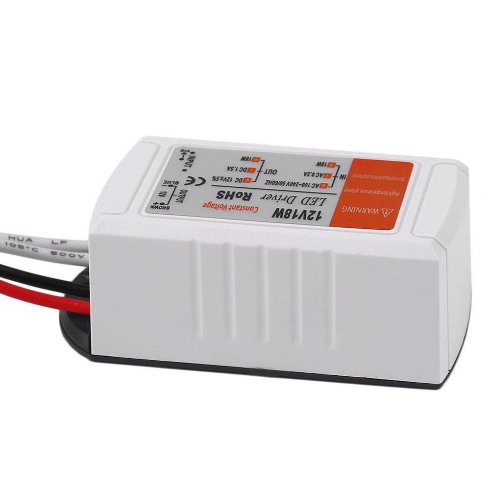 Compact 1.5A 18W LED driver transformer for AC to DC power supply, suitable for low voltage LED bulbs and strip lights.