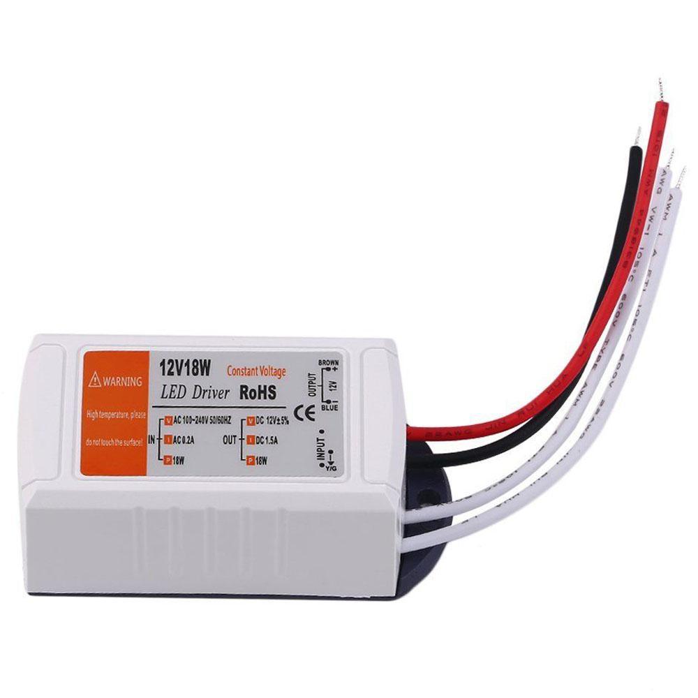 Compact 1.5A 18W LED driver transformer for AC to DC power supply, suitable for low voltage LED bulbs and strip lights.