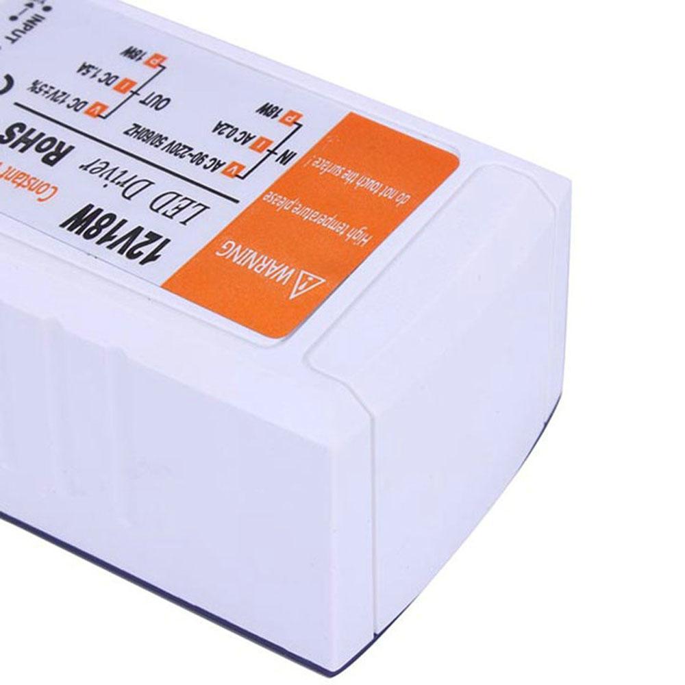 Compact 1.5A 18W LED driver transformer for AC to DC power supply, suitable for low voltage LED bulbs and strip lights.