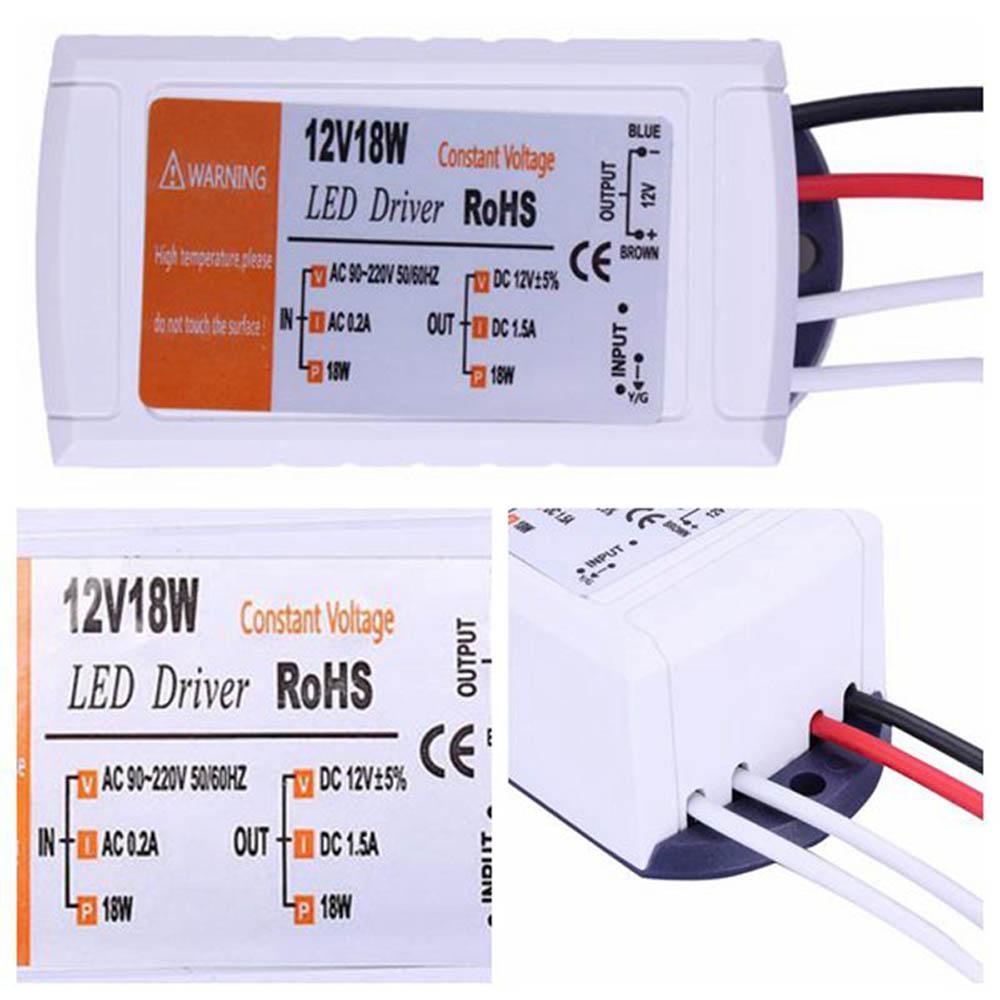 Compact 1.5A 18W LED driver transformer for AC to DC power supply, suitable for low voltage LED bulbs and strip lights.