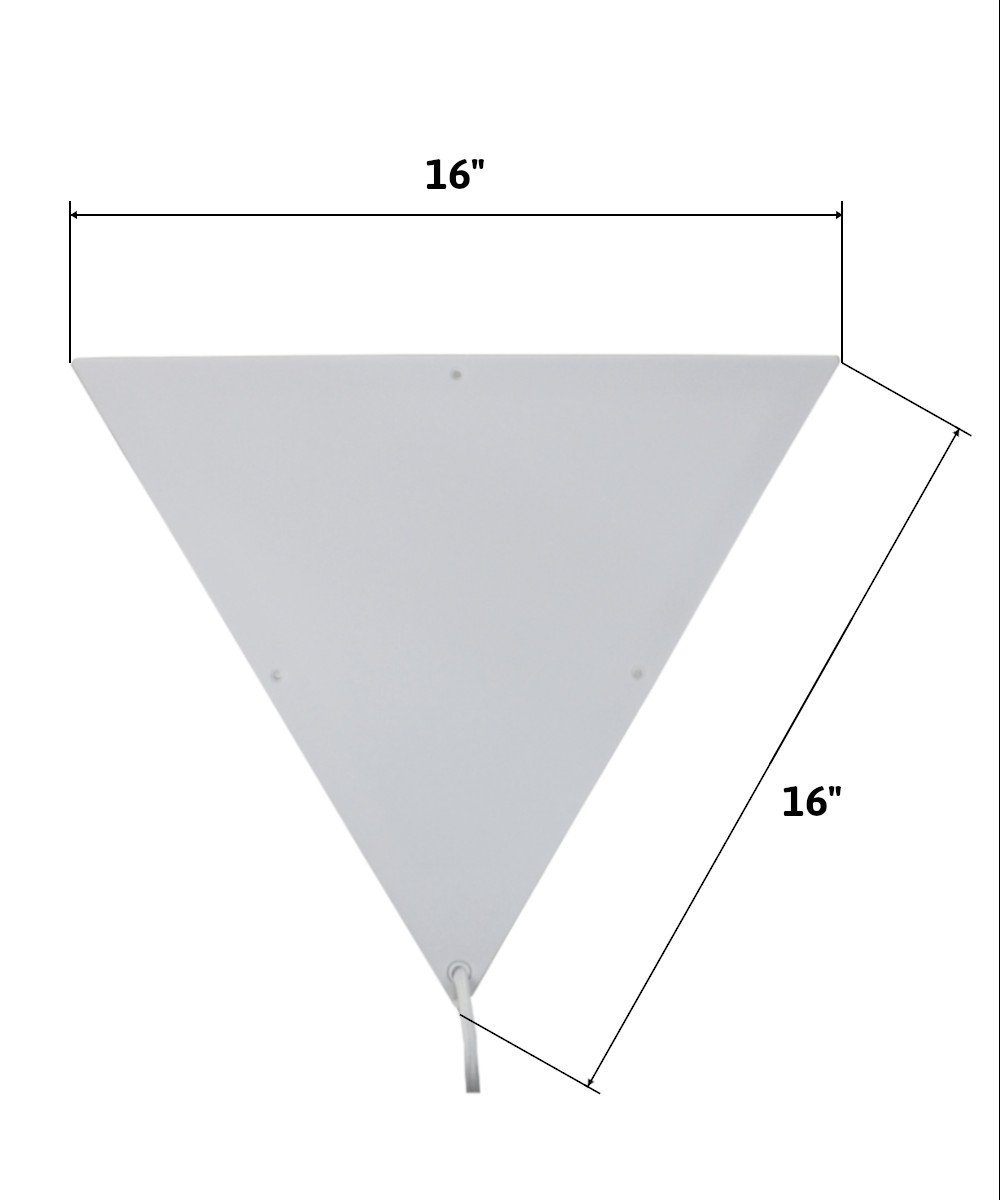 16-inch Beacon Triangle Corner Light in white, featuring a unique triangular design with a frosted acrylic diffuser, perfect for illuminating dark corners.