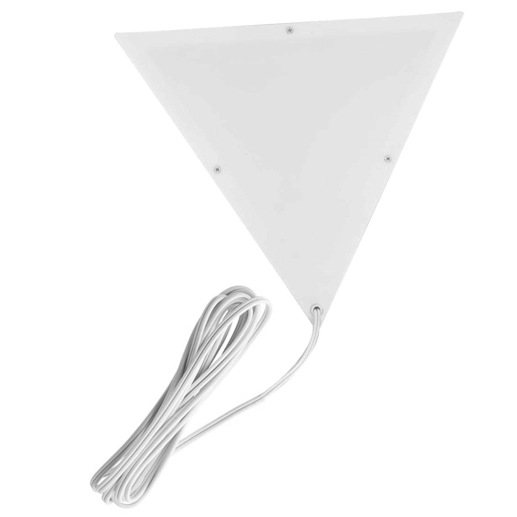 16-inch Beacon Triangle Corner Light in white, featuring a unique triangular design with a frosted acrylic diffuser, perfect for illuminating dark corners.