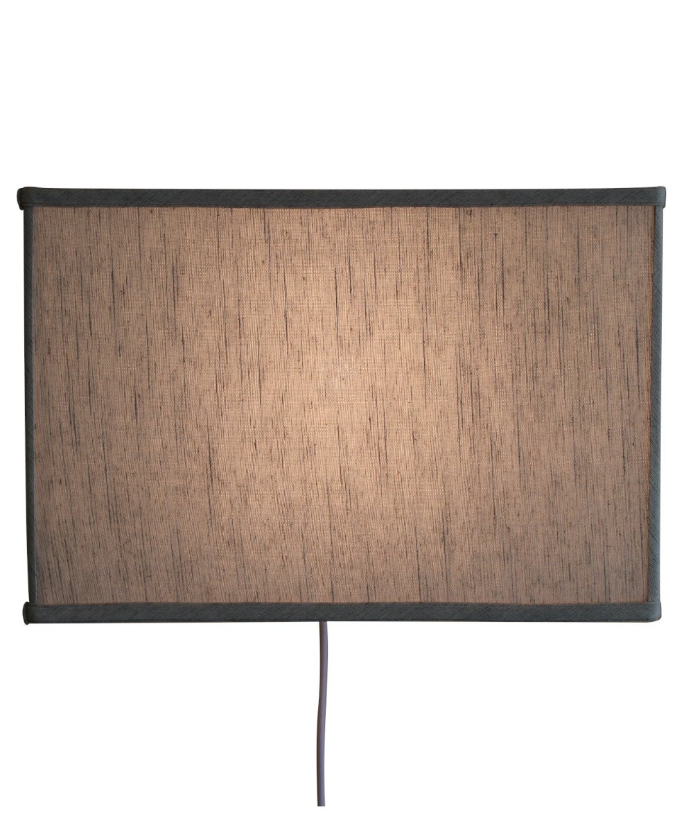 16-inch Floating Shade Plug-In Wall Light with textured oatmeal fabric shade, showcasing a minimalist design that appears to float on the wall.