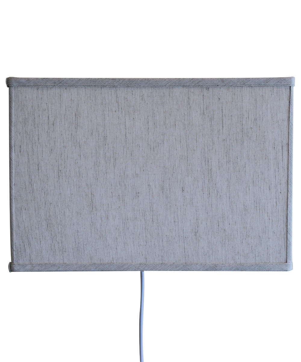 16-inch Floating Shade Plug-In Wall Light with textured oatmeal fabric shade, showcasing a minimalist design that appears to float on the wall.