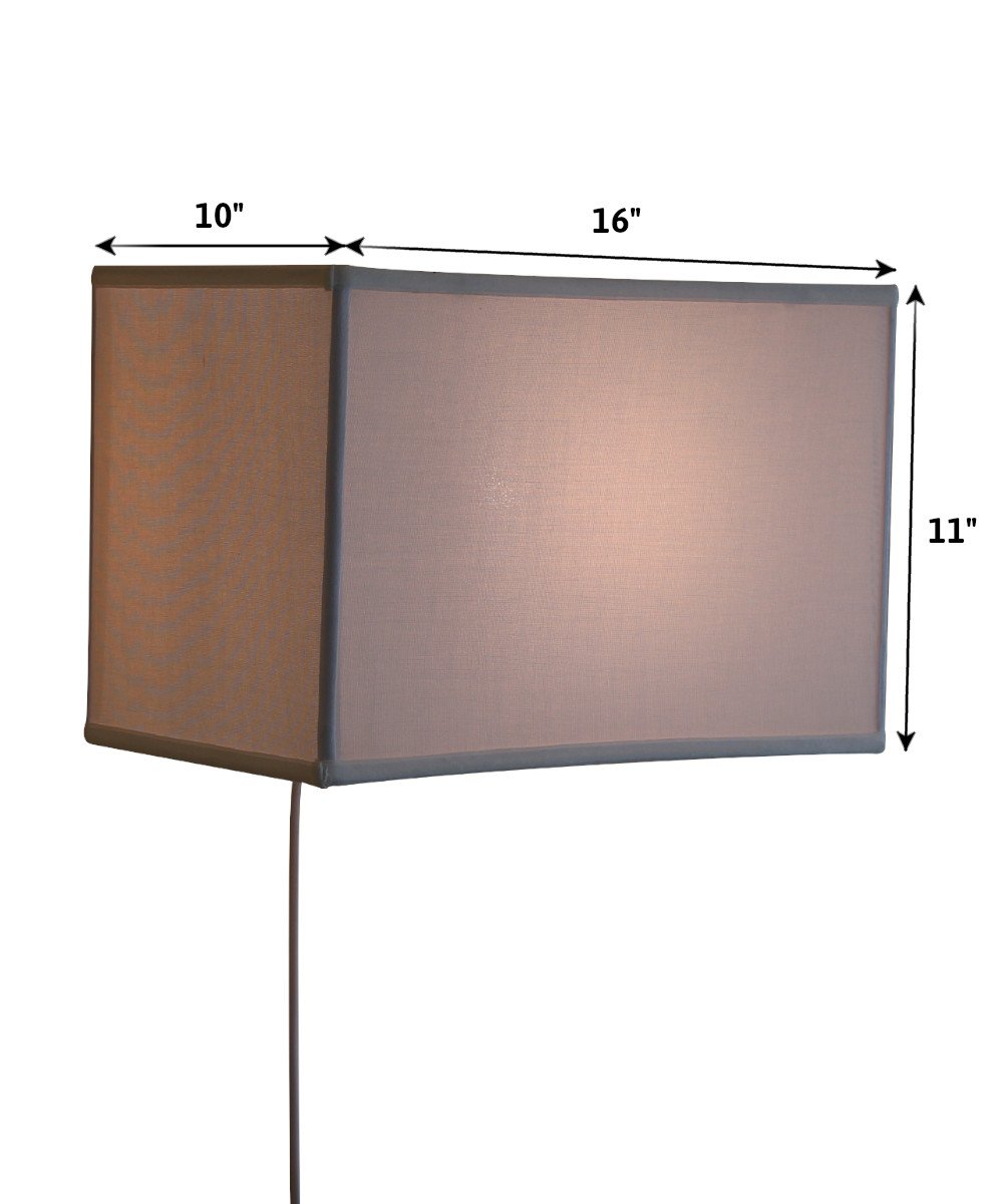 16-inch white floating shade plug-in wall light with a minimalist design, featuring a fabric lampshade and a rotary dimmer switch.