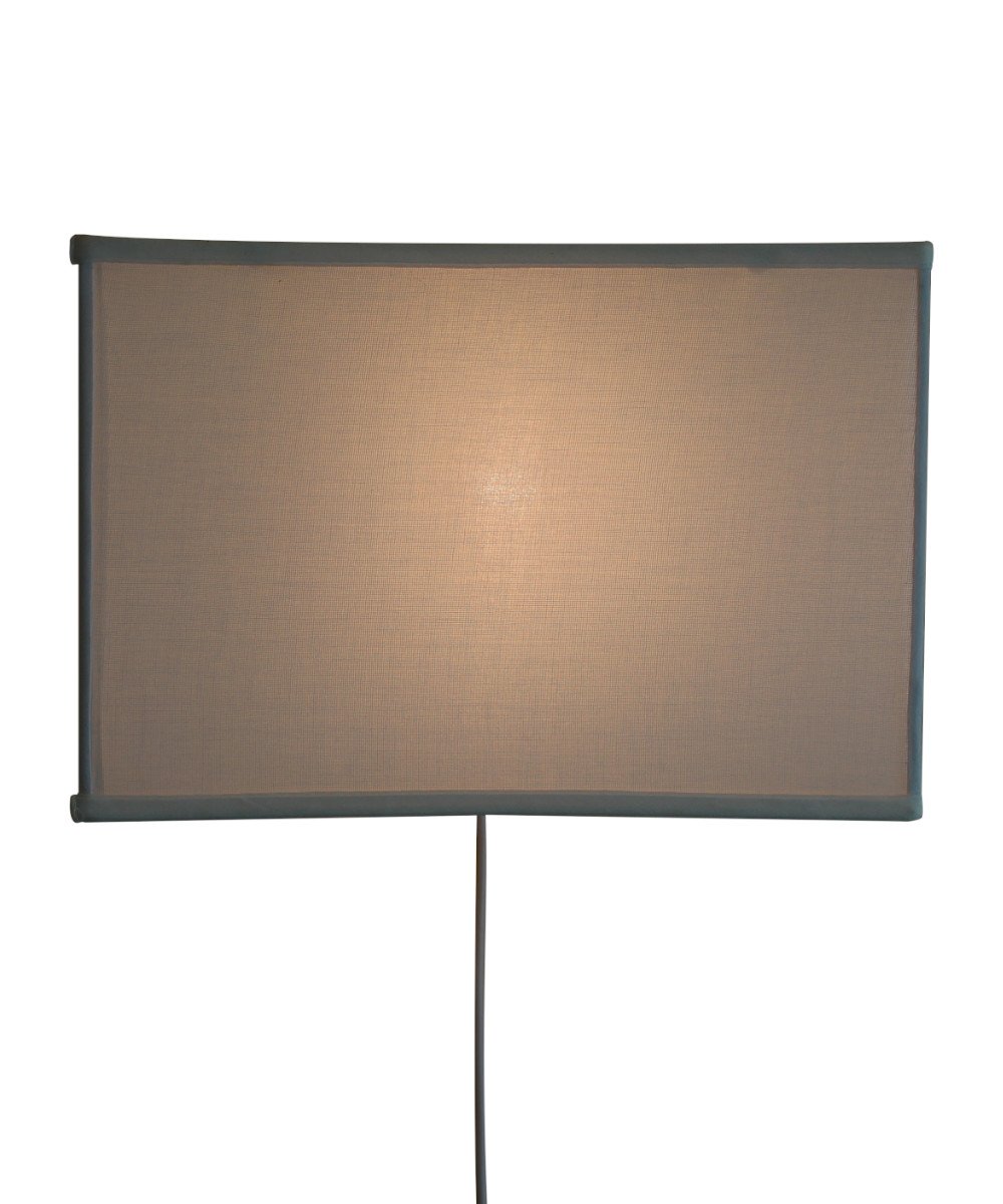 16-inch white floating shade plug-in wall light with a minimalist design, featuring a fabric lampshade and a rotary dimmer switch.