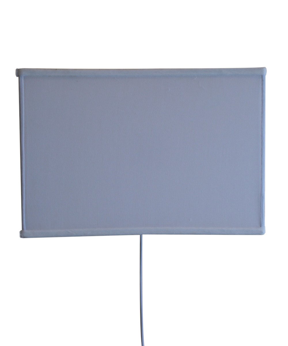 16-inch white floating shade plug-in wall light with a minimalist design, featuring a fabric lampshade and a rotary dimmer switch.