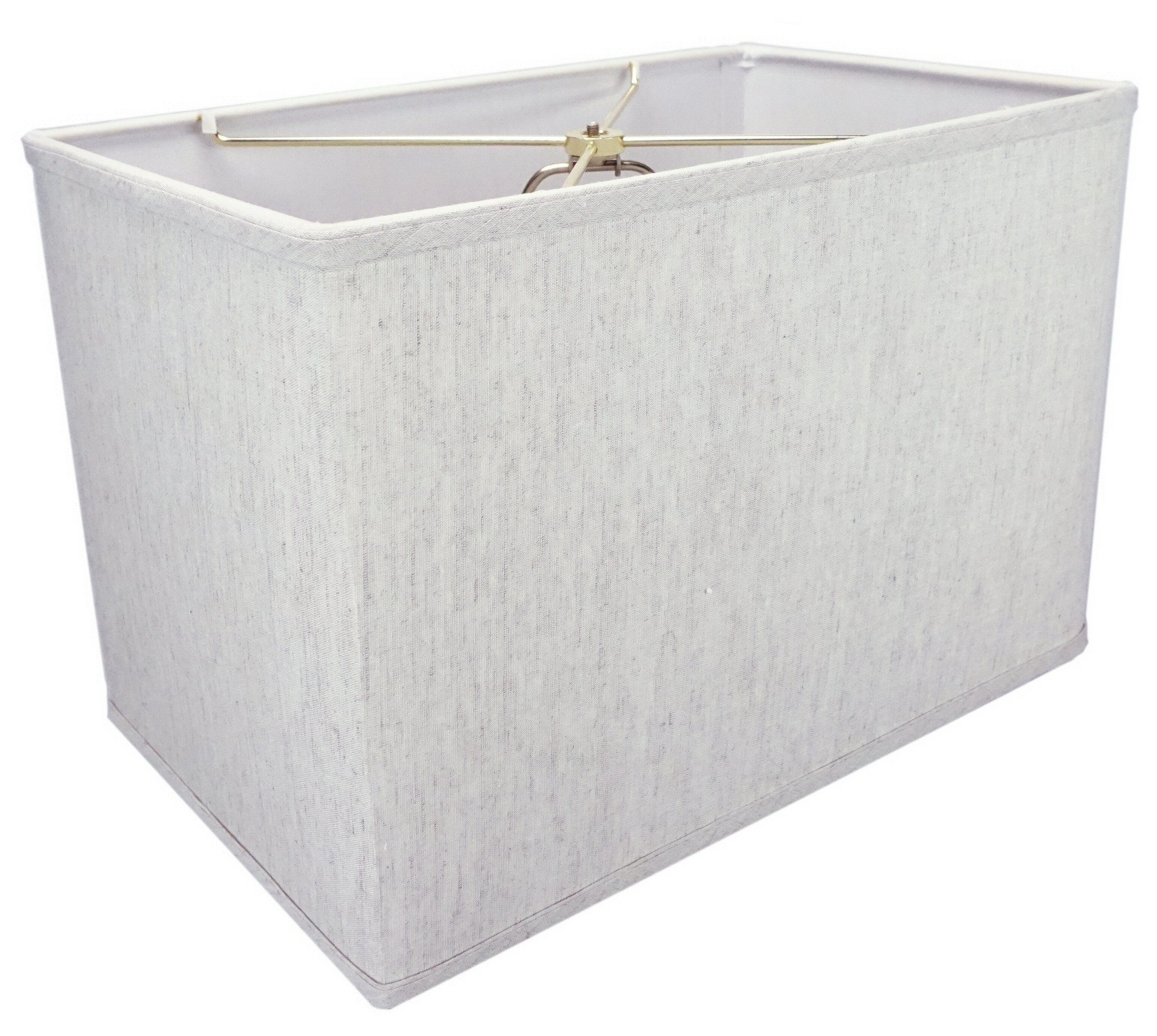 16-inch wide by 11-inch high rectangular drum lampshade in textured oatmeal fabric with white lining, featuring a spider fitter for easy installation.