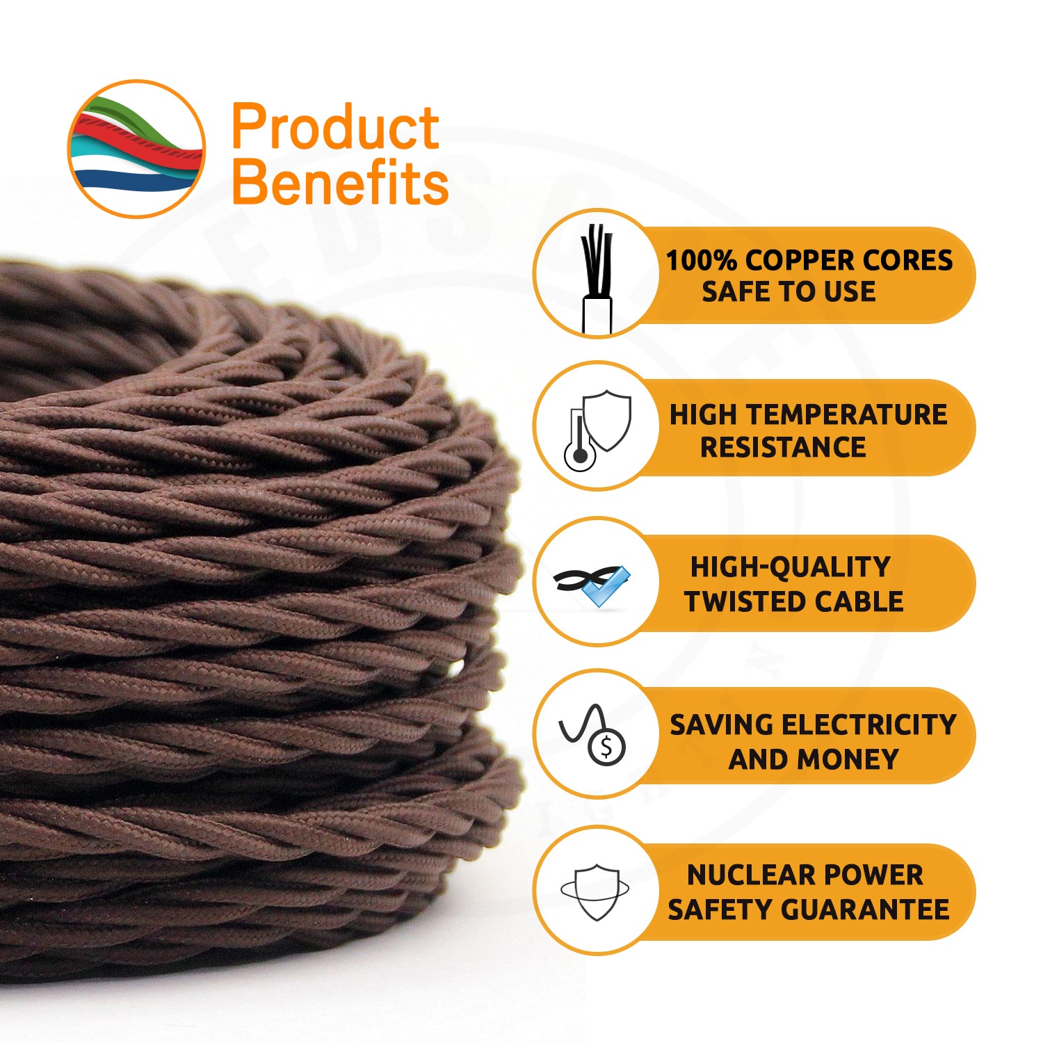 A 5-meter length of 2 core twisted braided electrical fabric lamp cable in various colors, showcasing its flexible and vintage design.