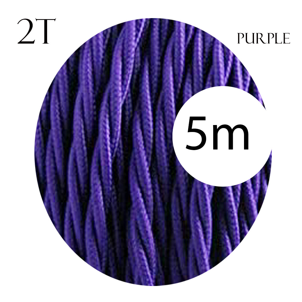 A 5-meter length of 2 core twisted braided electrical fabric lamp cable in various colors, showcasing its flexible and vintage design.