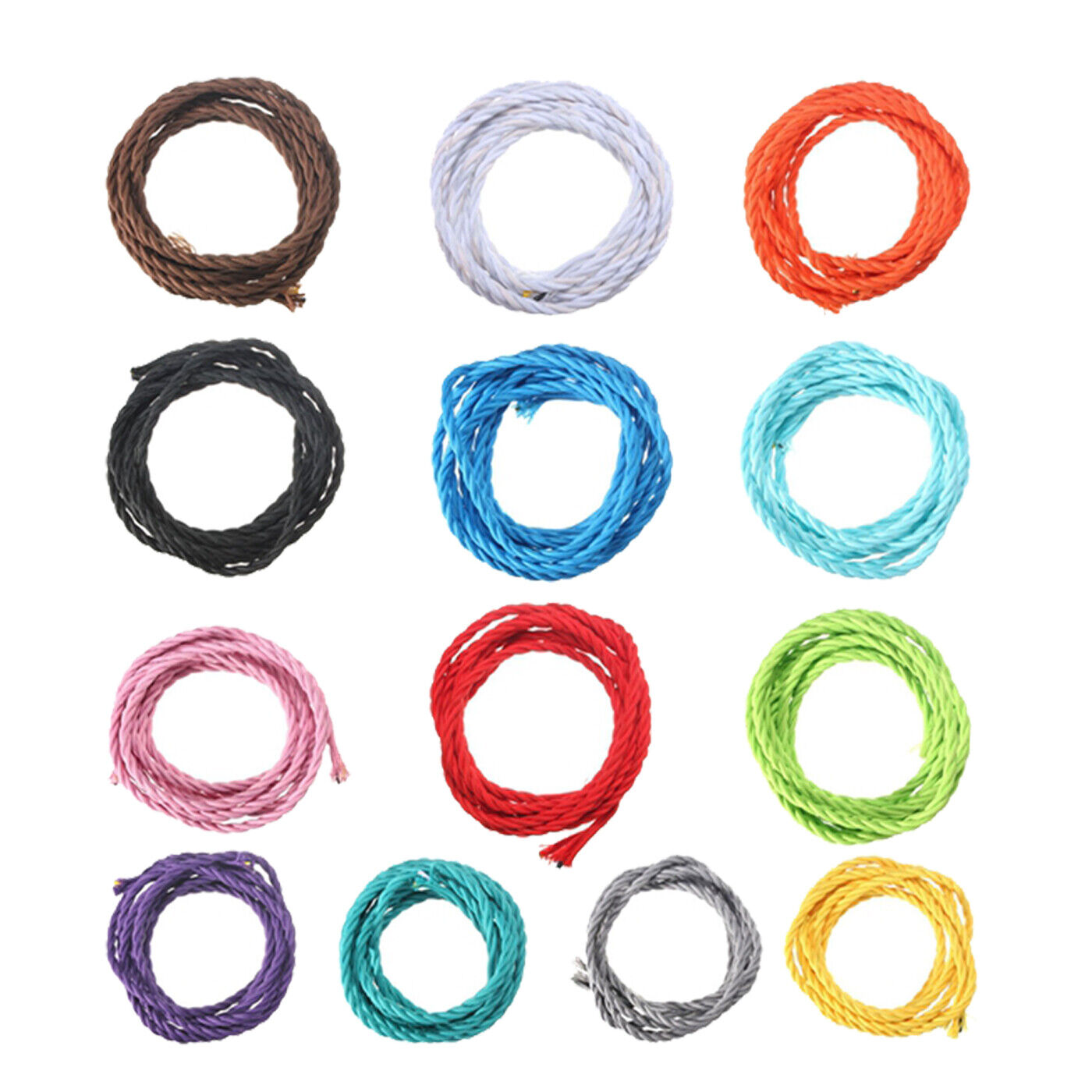 A 5-meter length of 2 core twisted braided electrical fabric lamp cable in various colors, showcasing its flexible and vintage design.