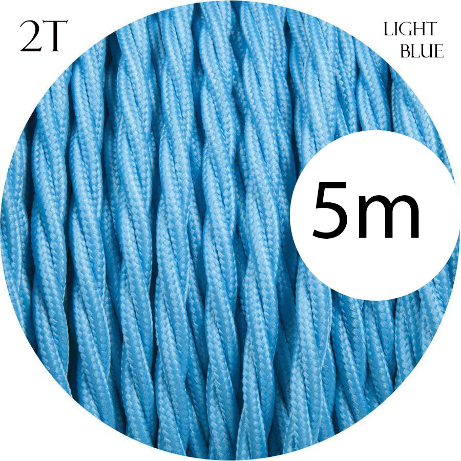 A 5-meter length of 2 core twisted braided electrical fabric lamp cable in various colors, showcasing its flexible and vintage design.